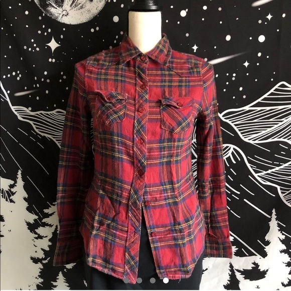 Red Plaid Long sleeve western style button down shirt - Picture 4 of 4